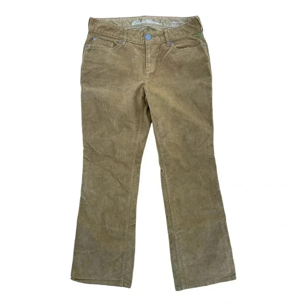 Eddie Bauer Slightly Curvy Straight Bootcut Corduroy Olive Pants Size 6